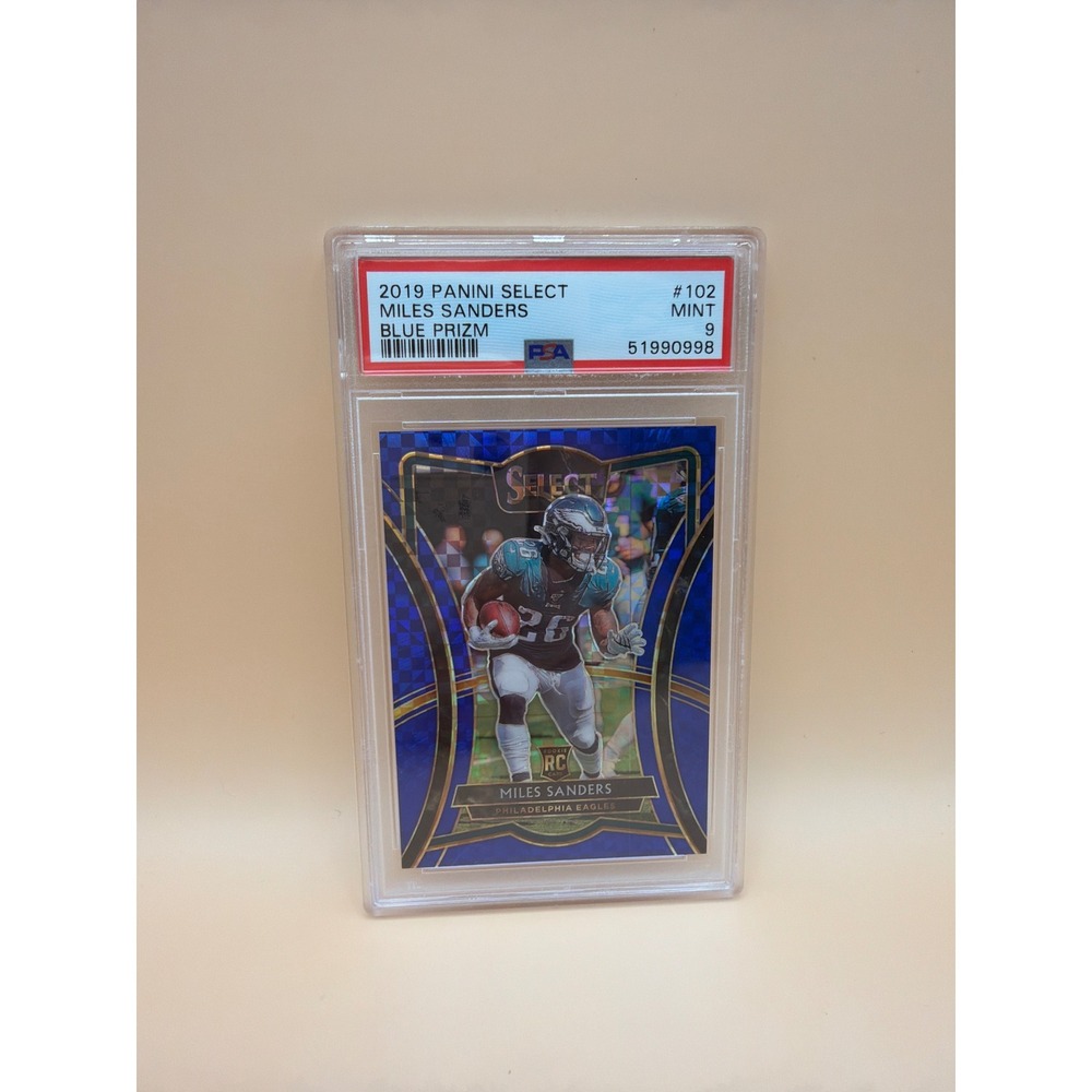 2019 Panini Select Miles Sanders Blue‎ Prizm RC #102 PSA 9 Mint /149 Eagles